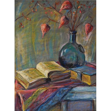 Натюрморт с книгами и физалисом