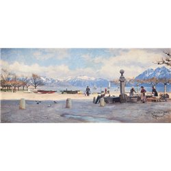 Весенний день на озере Леман - Модульная картины, Репродукции, Декоративные панно, Декор стен