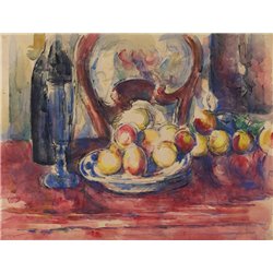 Яблоки, бутылка и спинка кресла