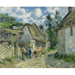 Асфальтированная улица в Валермиле, Овер-сюр-Уаз, дома и коровы