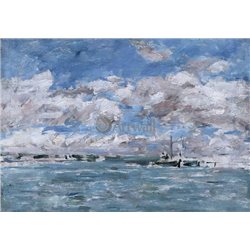 Голубое небо, облака и лодки - Модульная картины, Репродукции, Декоративные панно, Декор стен