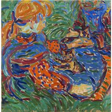 Картина на холсте по фото Модульные картины Печать портретов на холсте Две девочки, играющие с кошкой