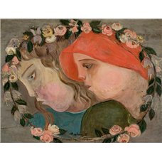 Картина на холсте по фото Модульные картины Печать портретов на холсте Две головы девушек в цветочной гирлянде