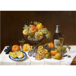 Натюрморт с фруктами и бутылкой с шампанским