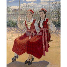 Картина на холсте по фото Модульные картины Печать портретов на холсте Две девушки на качелях