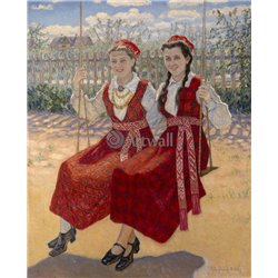 Две девушки на качелях - Модульная картины, Репродукции, Декоративные панно, Декор стен