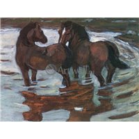 Портреты картины репродукции на заказ - Две лошади на водопое