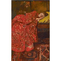 Девушка в красном кимоно - Модульная картины, Репродукции, Декоративные панно, Декор стен