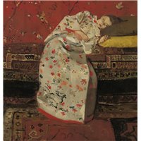 Портреты картины репродукции на заказ - Девушка в красном кимоно