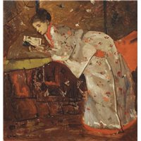 Портреты картины репродукции на заказ - Девушка в белом кимоно