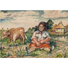 Картина на холсте по фото Модульные картины Печать портретов на холсте Женщина и корова