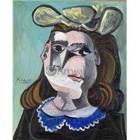 Портреты картины репродукции на заказ - Женщина с синим воротничком