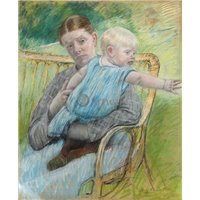 Портреты картины репродукции на заказ - Женщина с ребенком на скамейке