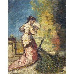 Женщина с павлином - Модульная картины, Репродукции, Декоративные панно, Декор стен