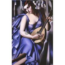 Картина на холсте по фото Модульные картины Печать портретов на холсте Женщина в голубом с мандолиной