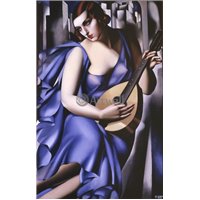 Портреты картины репродукции на заказ - Женщина в голубом с мандолиной