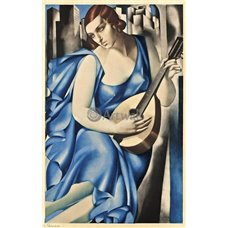 Картина на холсте по фото Модульные картины Печать портретов на холсте Женщина в голубом с мандолиной