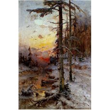 Картина на холсте по фото Модульные картины Печать портретов на холсте Закат в зимнем лесу с рекой