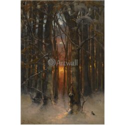 Закат в зимнем лесу - Модульная картины, Репродукции, Декоративные панно, Декор стен