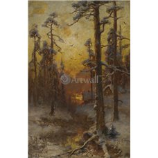 Картина на холсте по фото Модульные картины Печать портретов на холсте Закат в зимнем лесу
