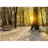 Портреты картины репродукции на заказ - Закат в зимнем лесу