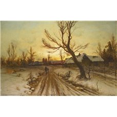 Картина на холсте по фото Модульные картины Печать портретов на холсте Заход солнца в зимней деревне