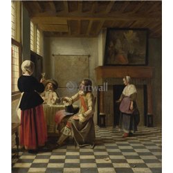 Женщина, пьющая с двумя мужчинами - Модульная картины, Репродукции, Декоративные панно, Декор стен