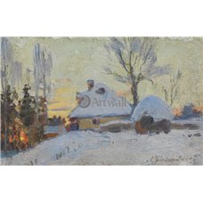 Картина на холсте по фото Модульные картины Печать портретов на холсте Зимний закат в деревне