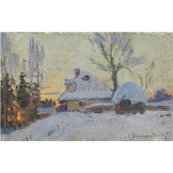 Зимний закат в деревне - Модульная картины, Репродукции, Декоративные панно, Декор стен