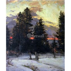 Зимний закат - Модульная картины, Репродукции, Декоративные панно, Декор стен