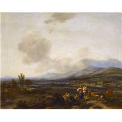 Итальянский пейзаж с веселящимися пастухами - Модульная картины, Репродукции, Декоративные панно, Декор стен