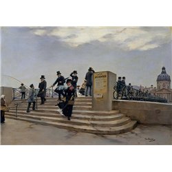 Ветренный день на мосту Искусств в Париже