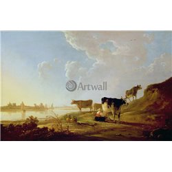 Коровы на берегу реки - Модульная картины, Репродукции, Декоративные панно, Декор стен