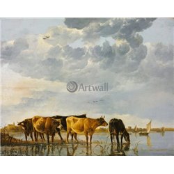 Коровы на реке - Модульная картины, Репродукции, Декоративные панно, Декор стен