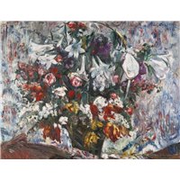 Портреты картины репродукции на заказ - Корзина с цветами амариллиса, сирени, розы и тяльпанов