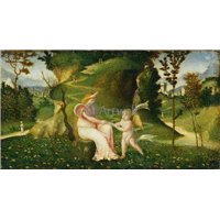 Портреты картины репродукции на заказ - Круг Джорджоне - Венера и Амур в пейзаже