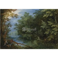 Картина на холсте по фото Модульные картины Печать портретов на холсте Лесной пейзаж с рекой и охотниками