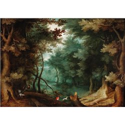 Лесной пейзаж с охотниками - Модульная картины, Репродукции, Декоративные панно, Декор стен