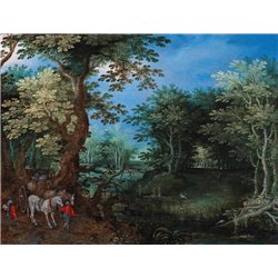 Лесной пейзаж с телегой на тропинке - Модульная картины, Репродукции, Декоративные панно, Декор стен