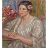 Портреты картины репродукции на заказ - Мадлен в белом платье и с букетом цветов