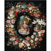Портреты картины репродукции на заказ - Мадонна с младенцем в цветочной гирлянде