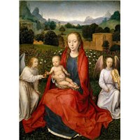 Мадонна с младенцем в розовом саду между двумя ангелами