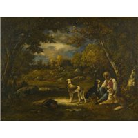 Портреты картины репродукции на заказ - Мальчик с собакой в лесу