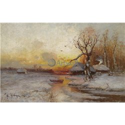 Закат в деревне зимой