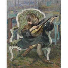 Картина на холсте по фото Модульные картины Печать портретов на холсте Марта Лебаск играет на мандолине