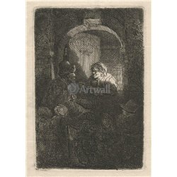 Женщина, разговаривающая с мужчиной и детьми