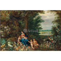 Портреты картины репродукции на заказ - Мадонна с младенцем и юным Иоанном Крестителем в пейзаже