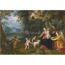 Картина на холсте по фото Модульные картины Печать портретов на холсте Мадонна с младенцем и юным  Иоанном Крестителем, окруженные животными