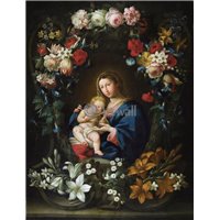 Портреты картины репродукции на заказ - Мадонна с младенцем в цветочном картуше