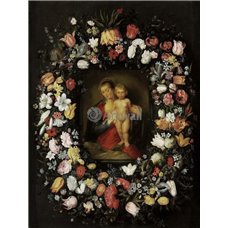Картина на холсте по фото Модульные картины Печать портретов на холсте Мадонна с младенцем в цветочной гирлянде